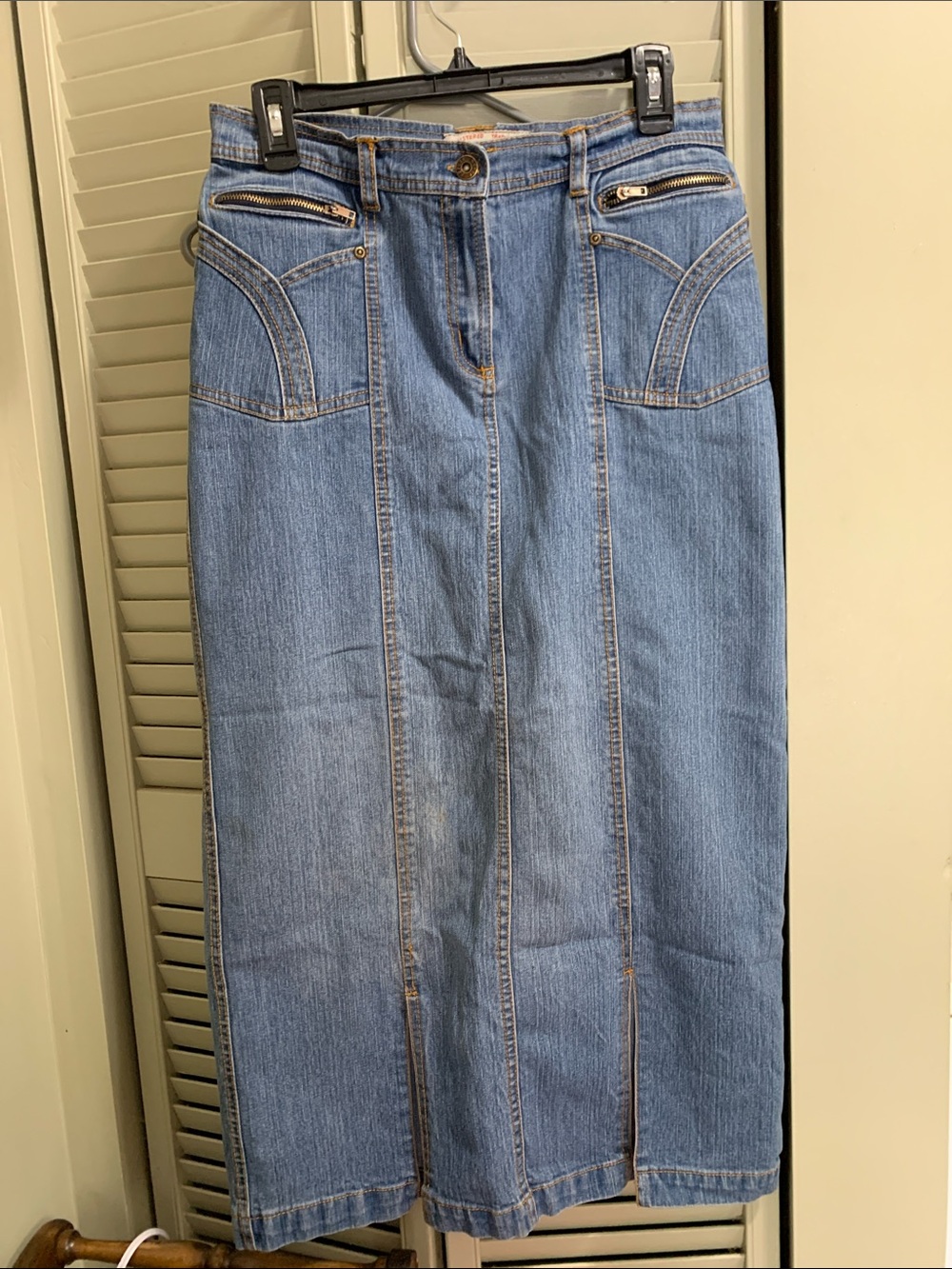 No Fuze Womens Light Blue Denim Maxi Skirt